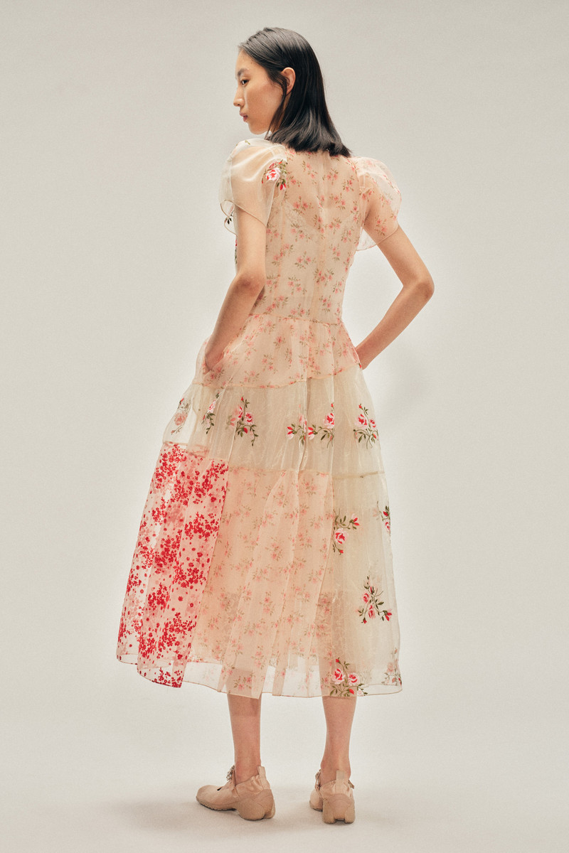Sheer Puff Sleeve Patchwork Flounce Dress 3
