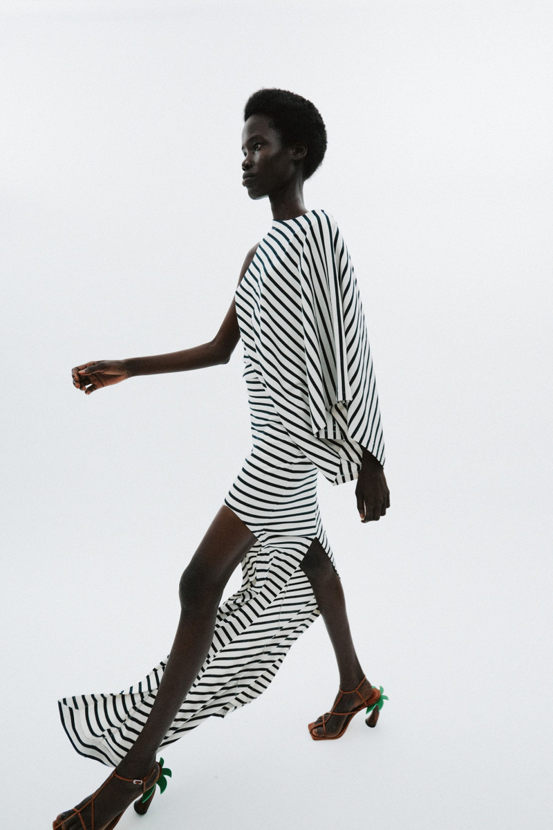ASYMMETRIC MAXI DRESS WITH CUT OUT NAVY ECRU STRIPE 2