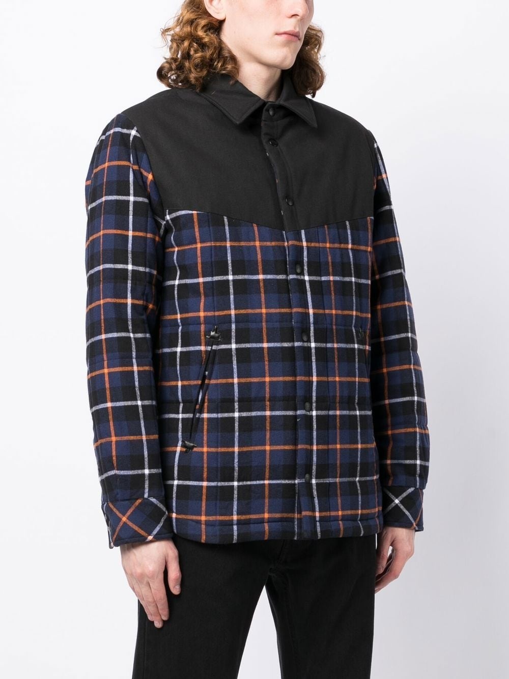 check-print padded shirt jacket - 6