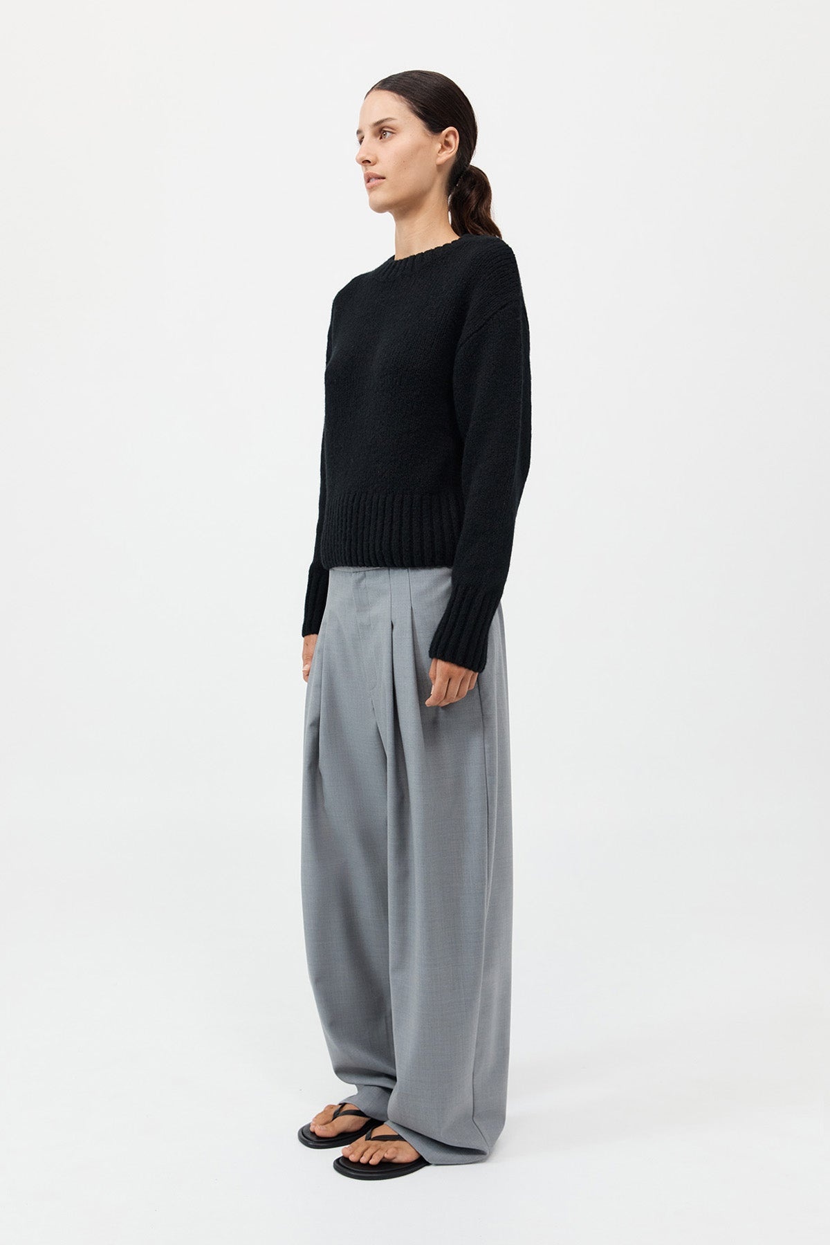 Wool Cashmere Blend Sweater - Black - 4
