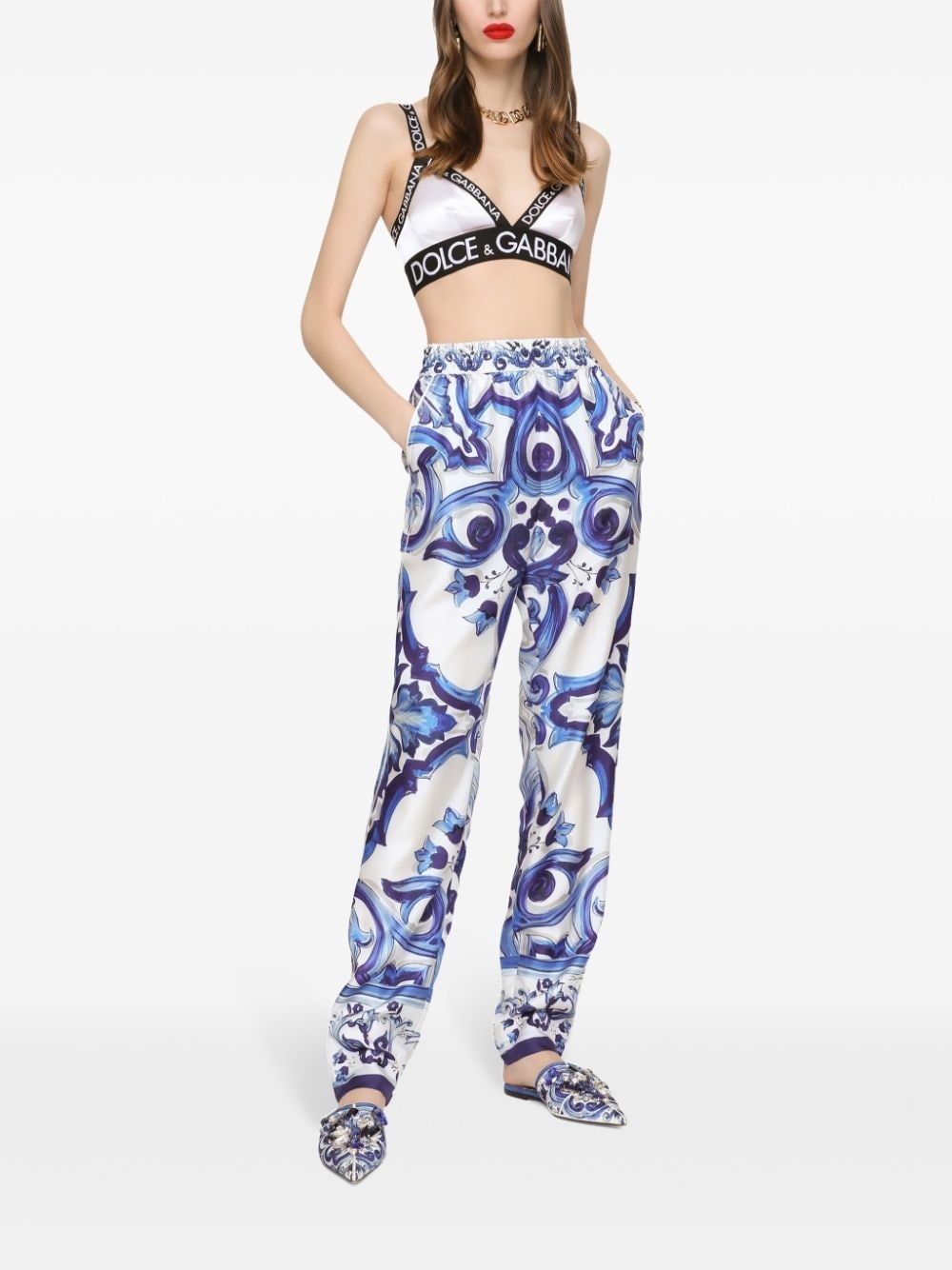 Majolica-print silk trousers - 3
