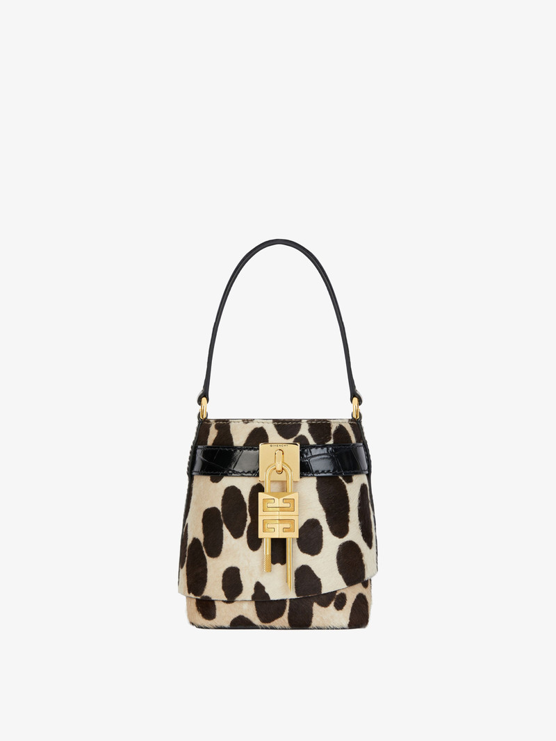 MICRO SHARK LOCK BUCKET BAG IN LEOPARD PRINT PONY LEATHER 1