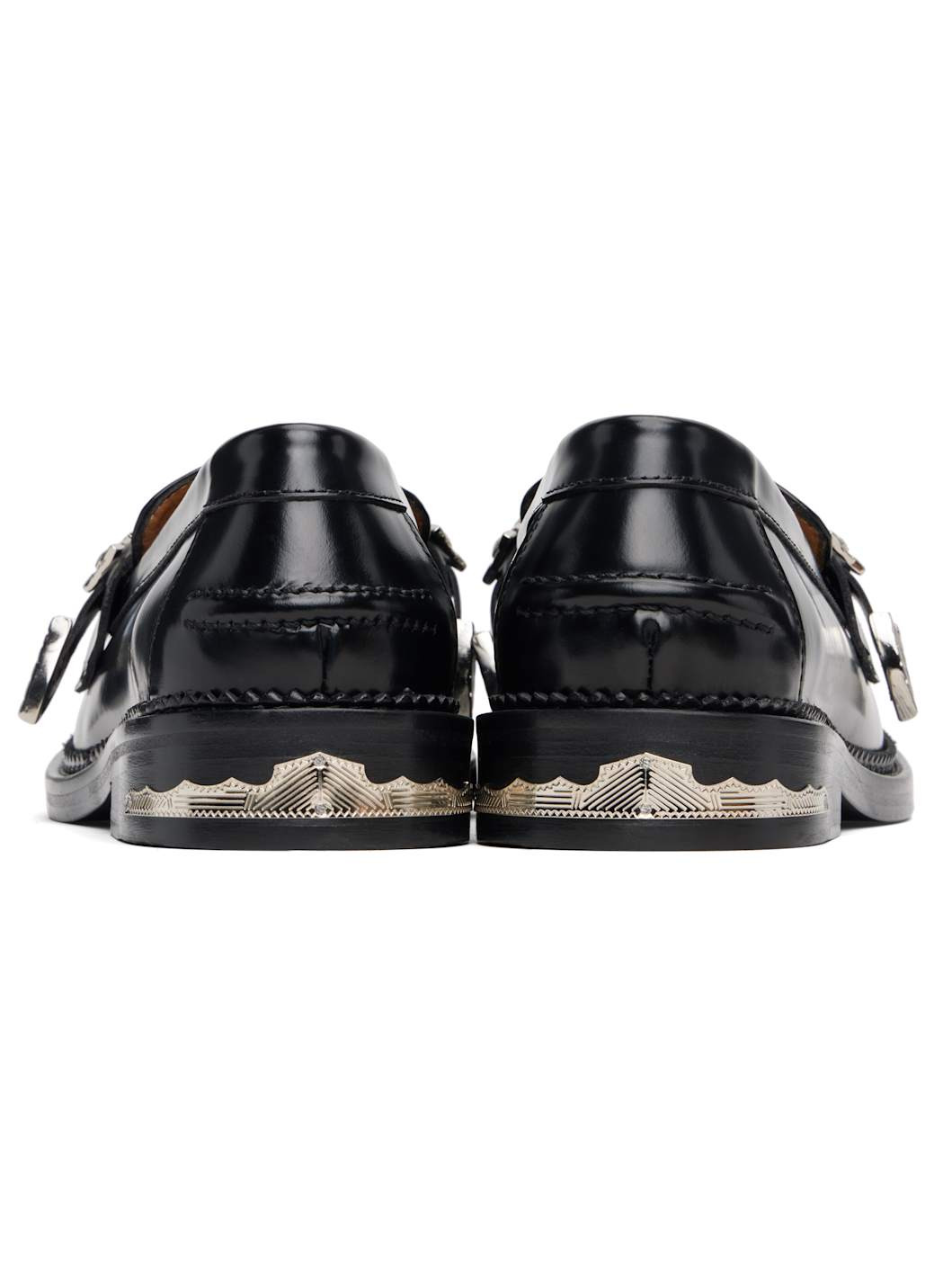 Black Polished Leather Loafers - 2