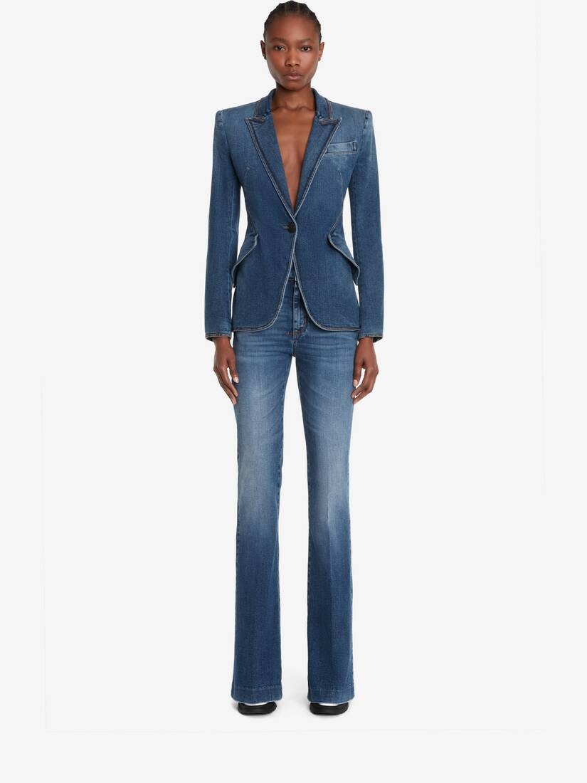 Women's Narrow Bootcut Denim Trouser in Washed Blue - 2