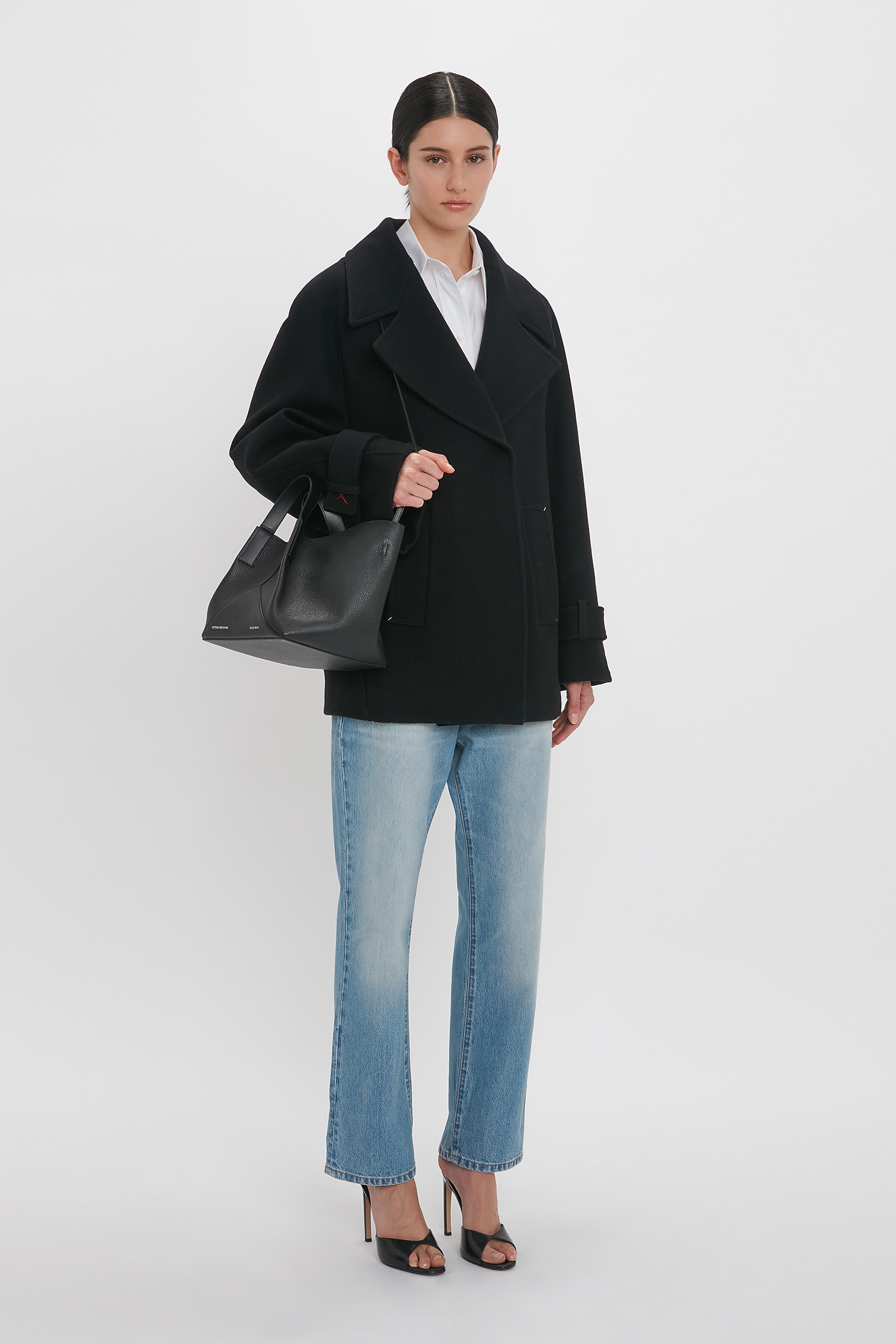 Oversized Pea Coat In Black - 6