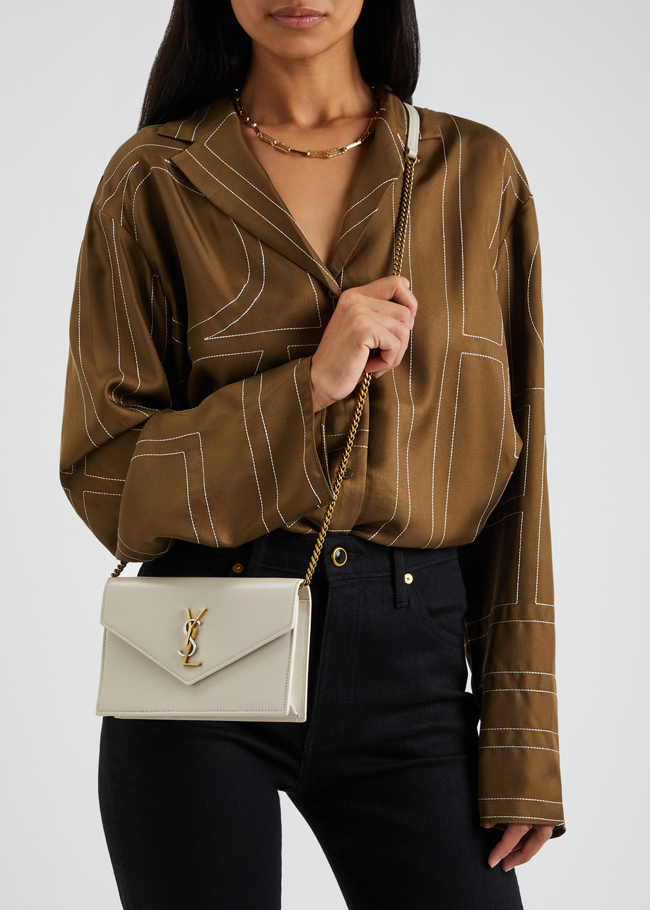 Saint Laurent Envelope Leather Wallet on Chain, Leather Wallet, White - 5