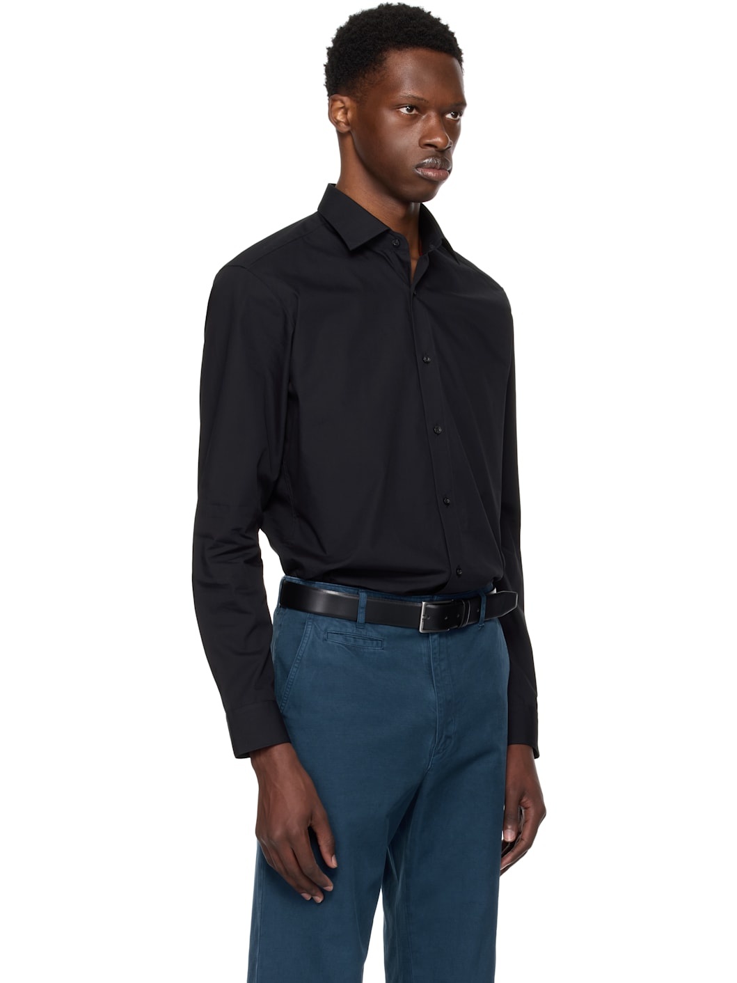 Black Modern Fit Easy-Iron Cotton Poplin Shirt - 2