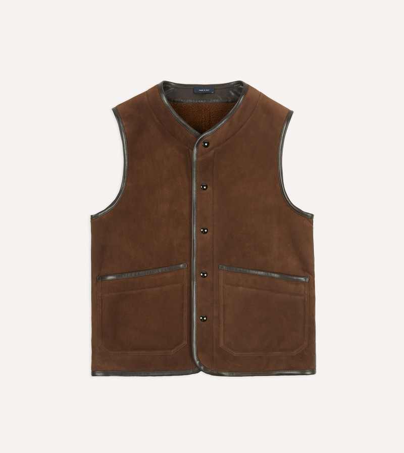 Brown Suede Shearling Vest 1