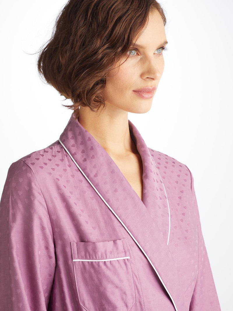 Women's Long Dressing Gown Kate 10 Cotton Jacquard Purple - 5