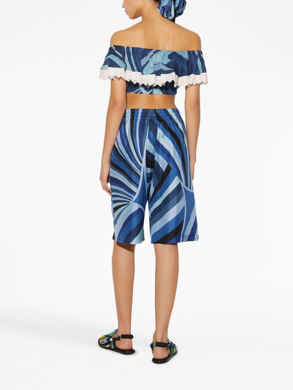 wave-print ruffle-detailing top - 4