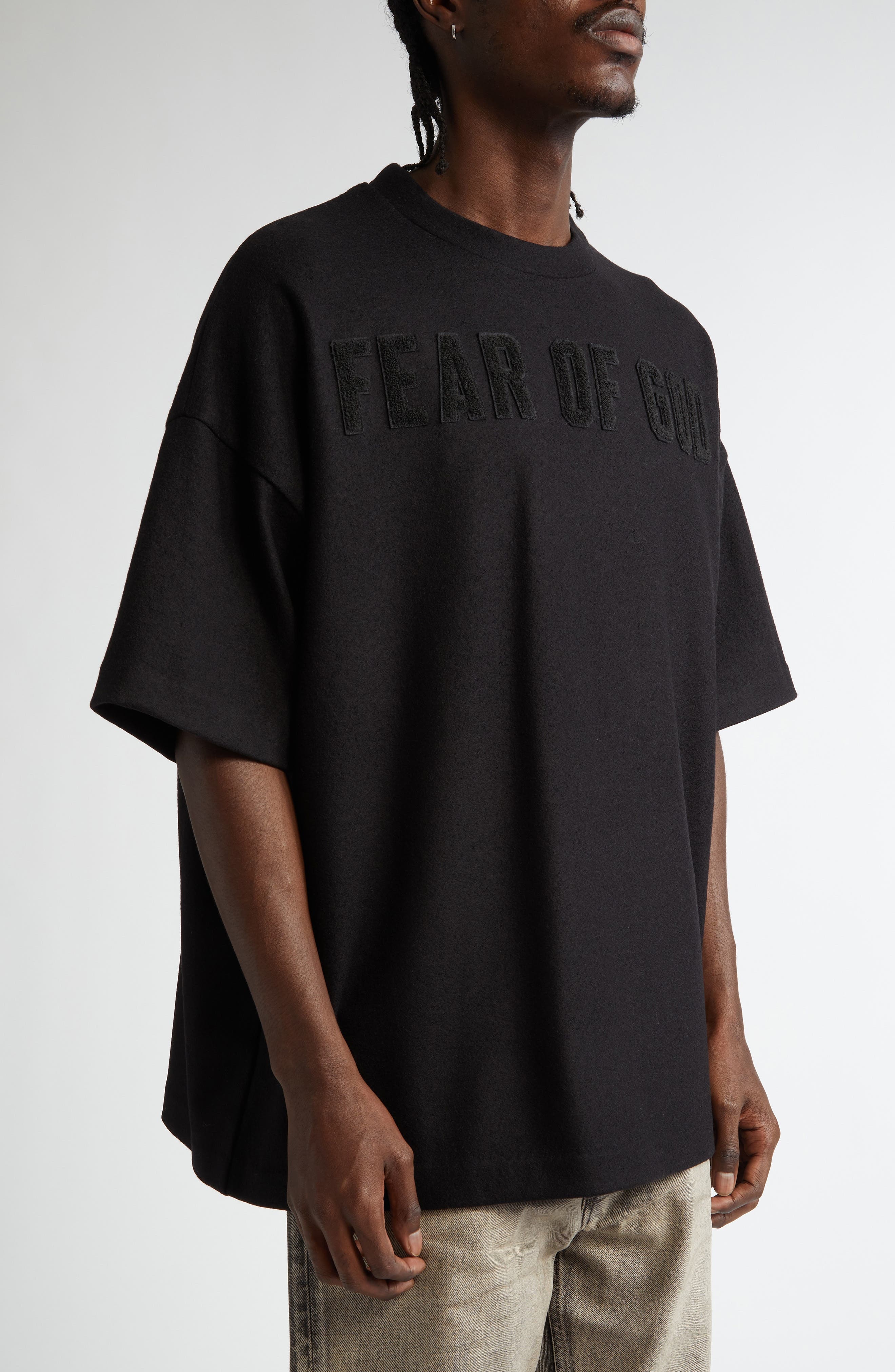 Fear of God Logo Patch Short Sleeve Merino Wool T-Shirt in Black at Nordstrom - 4