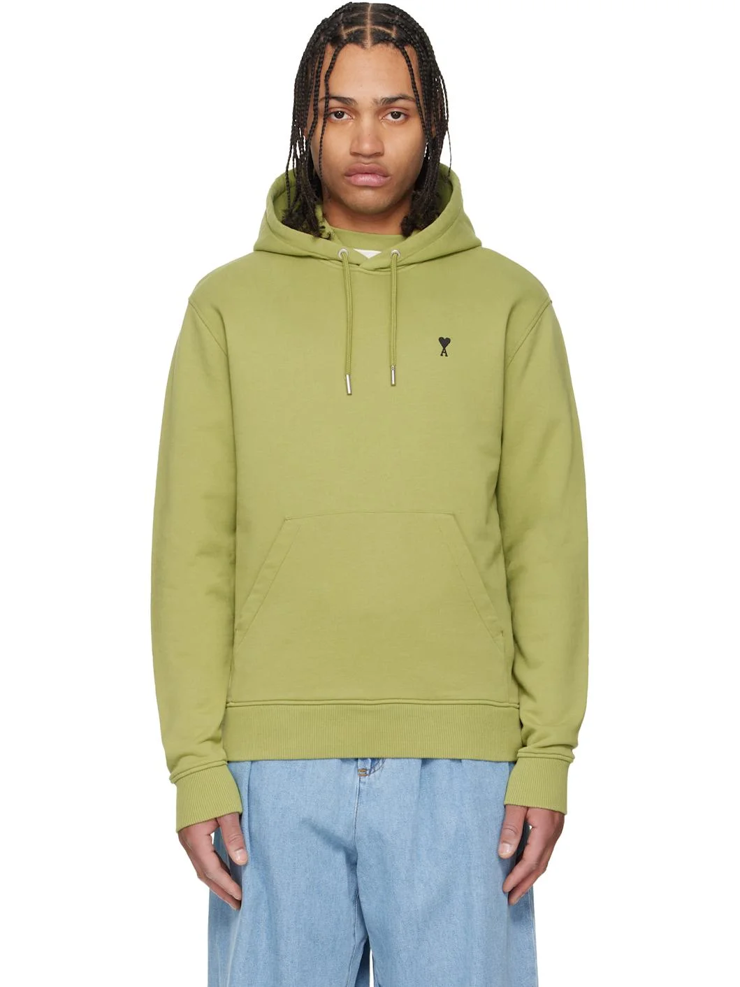 Green Cotton Contrasted Ami de Coeur Hoodie - 1