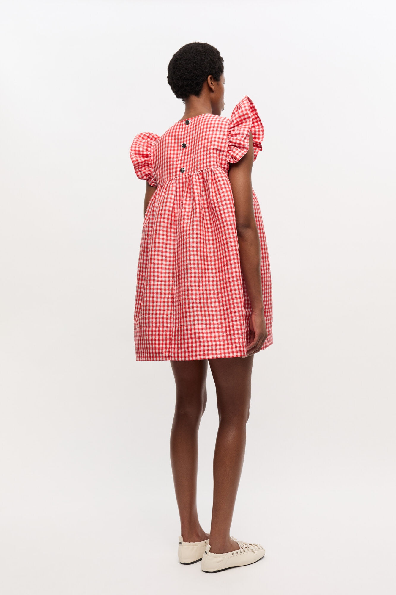 RED CRINKLED CHECK TAFFETA DRESS - 3