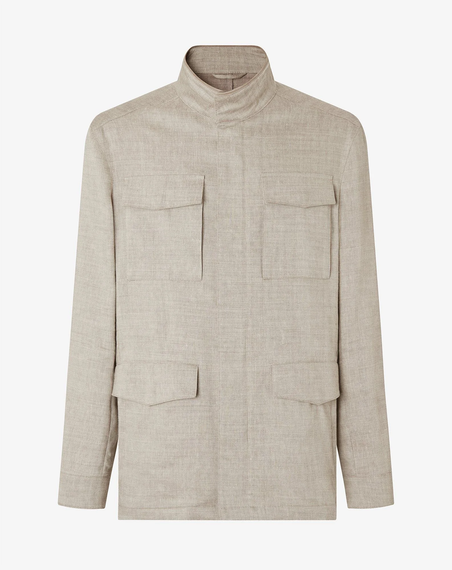 Sand beige linen, stretch wool field jacket - 1