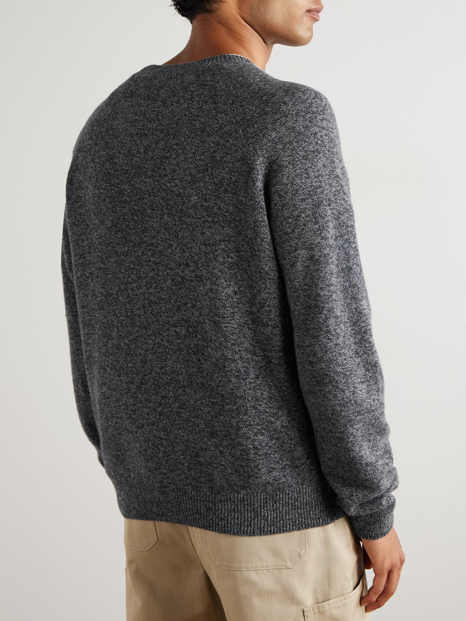 Logo-Appliquéd Shell-Trimmed Wool and Cashmere-Blend Sweater Gray - 4