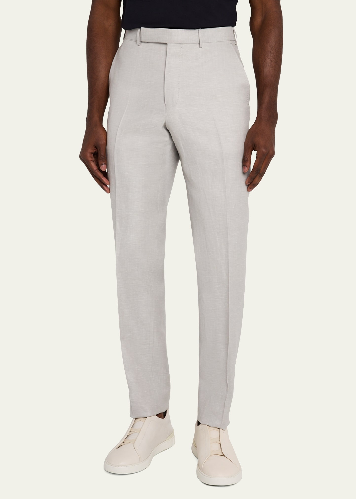 Men's Wool Linen Flat-Front Trousers - 4