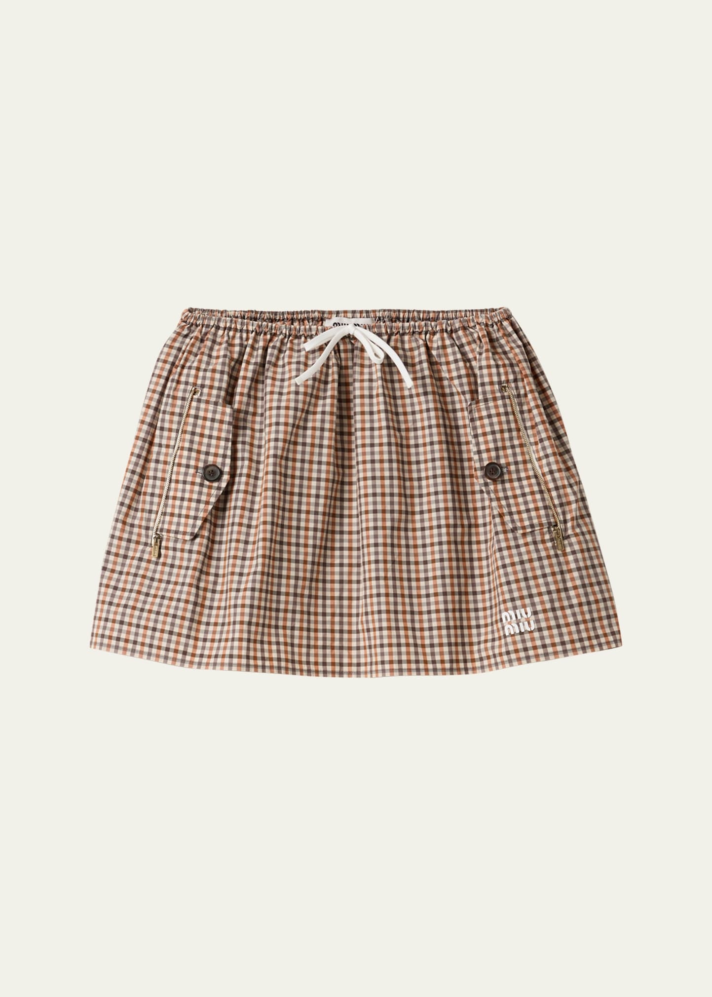 Check Drawstring Mini Skirt - 1