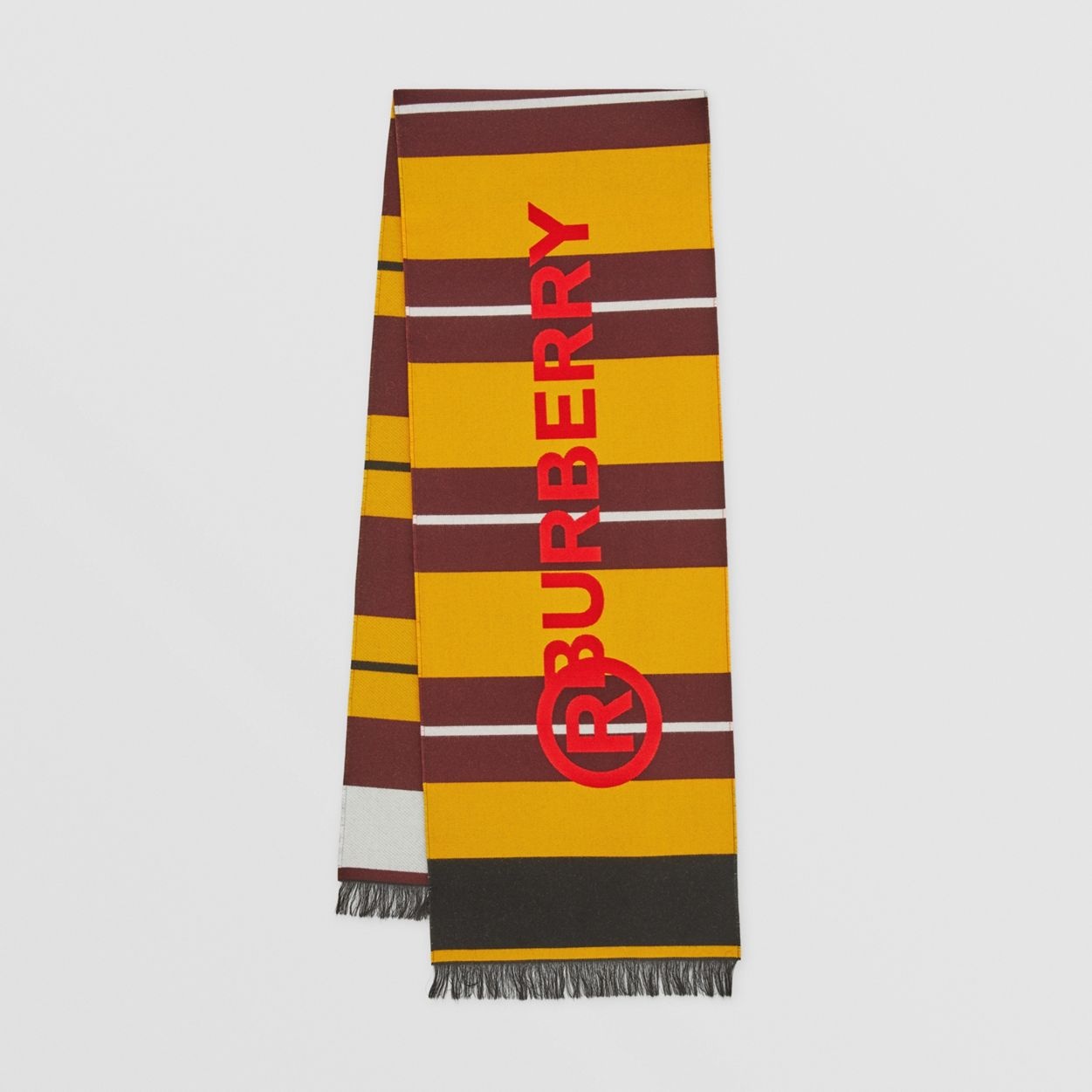 Striped Logo Wool Silk Jacquard Scarf - 1