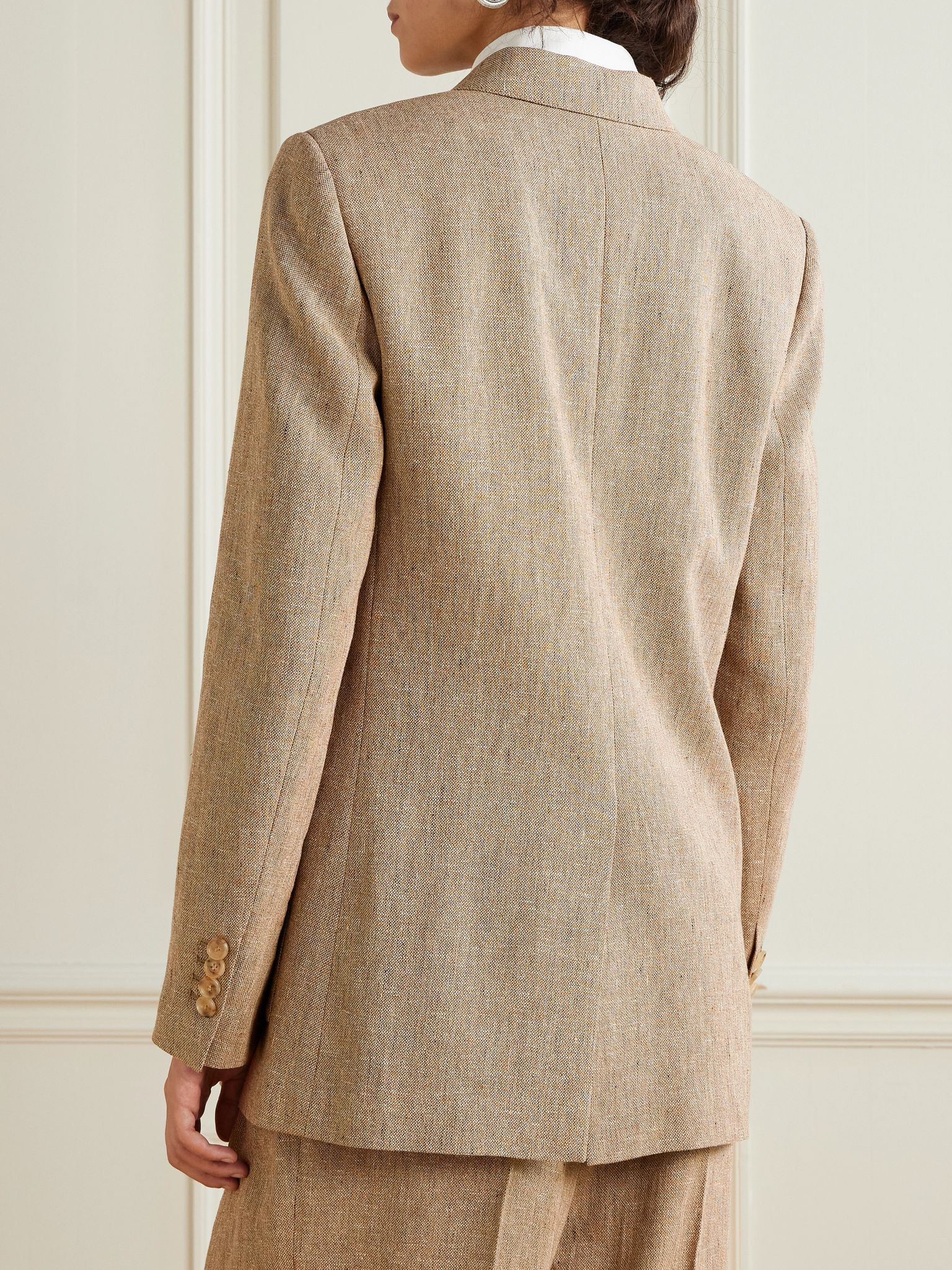 Double-breasted linen blazer Brown - 3