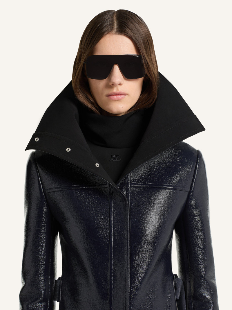 HIGH COLLAR LONG VINYL COAT 3