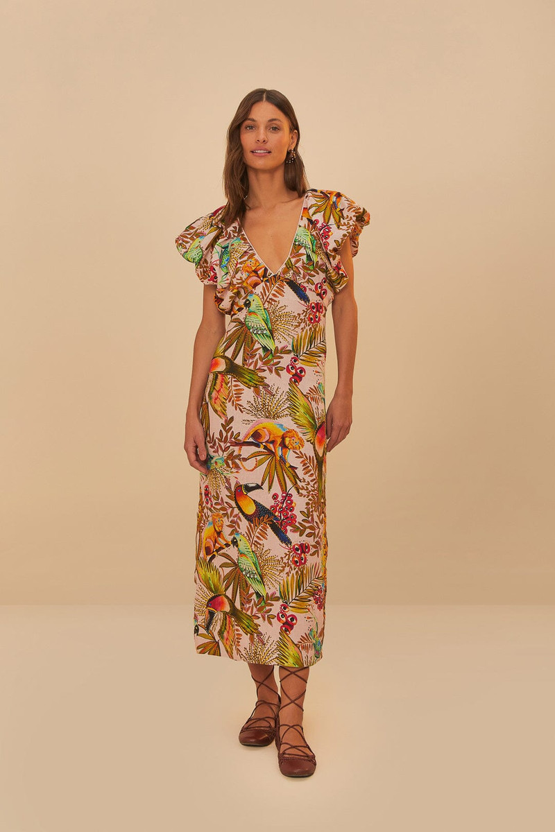 Pink Into The Jungle Euroflax™ Premium Linen Midi Dress 1