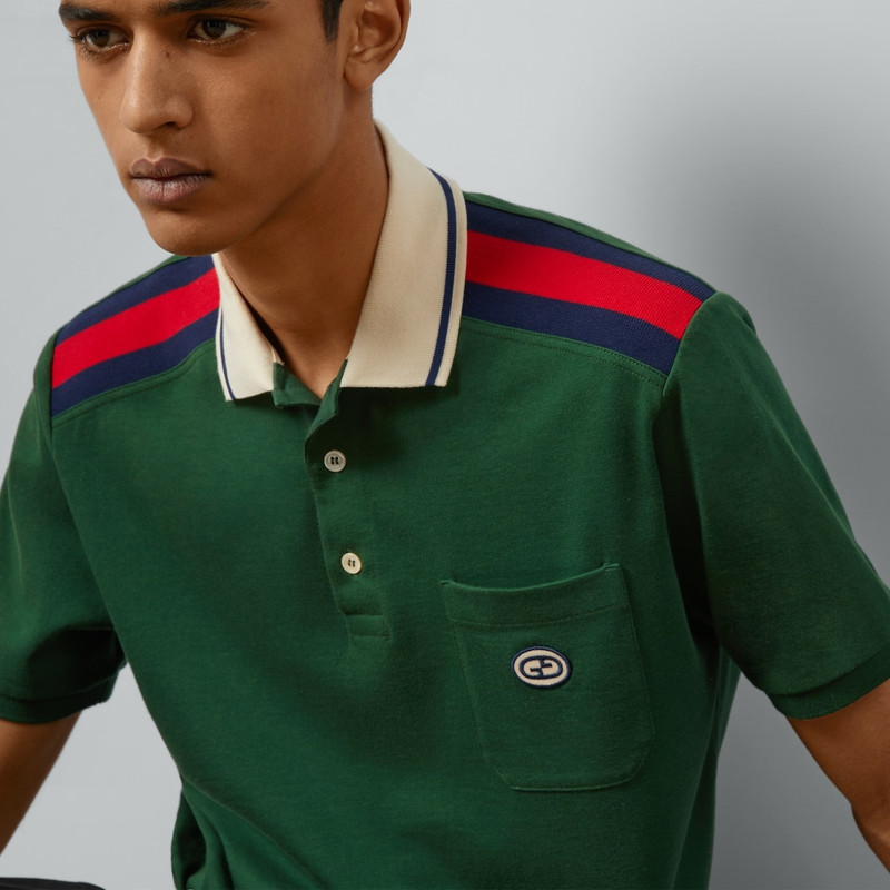 Cotton polo with Interlocking G 3