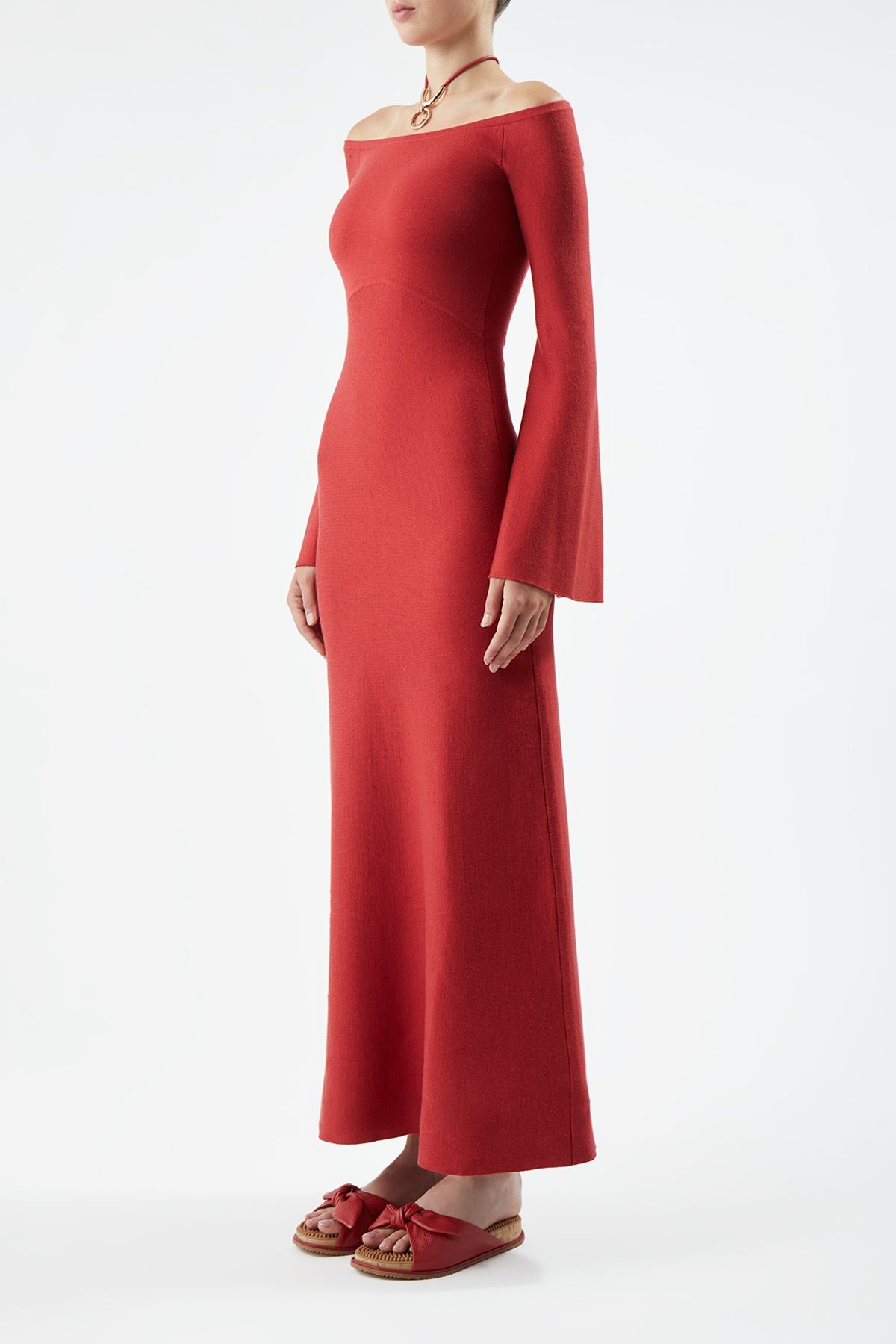 Shar Knit Dress in Red Merino Wool Cashmere - 4