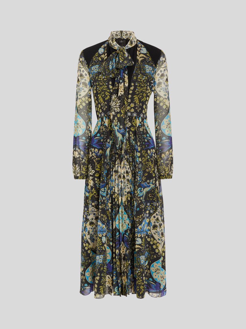 GEORGETTE DRESS WITH PRINTED MYTHOLOGICAL ANIMALS 1