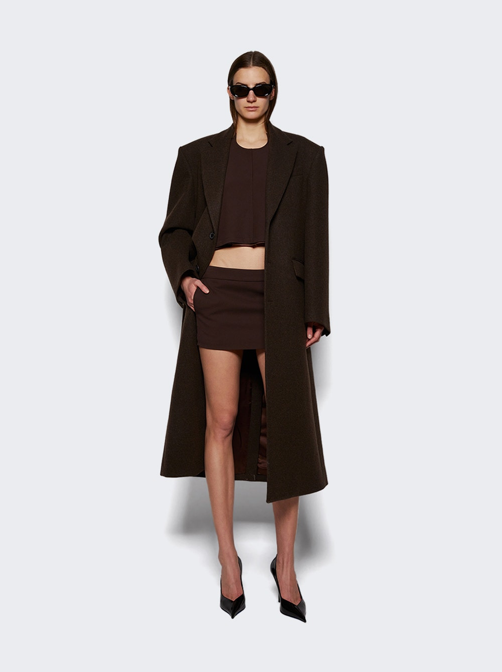 Single Breasted Coat Dark Brown - 2