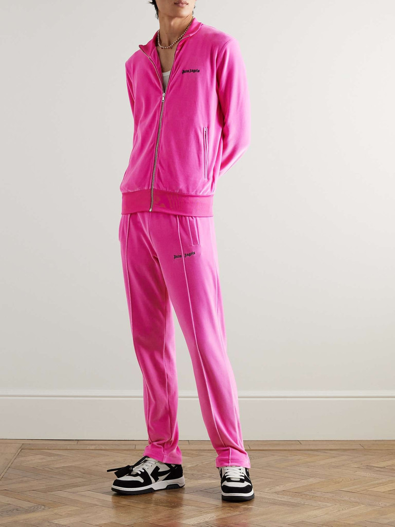 Palm Angels Slim-Fit Straight-Leg Logo-Embroidered Cotton-Blend Velour Track Pants outlook
