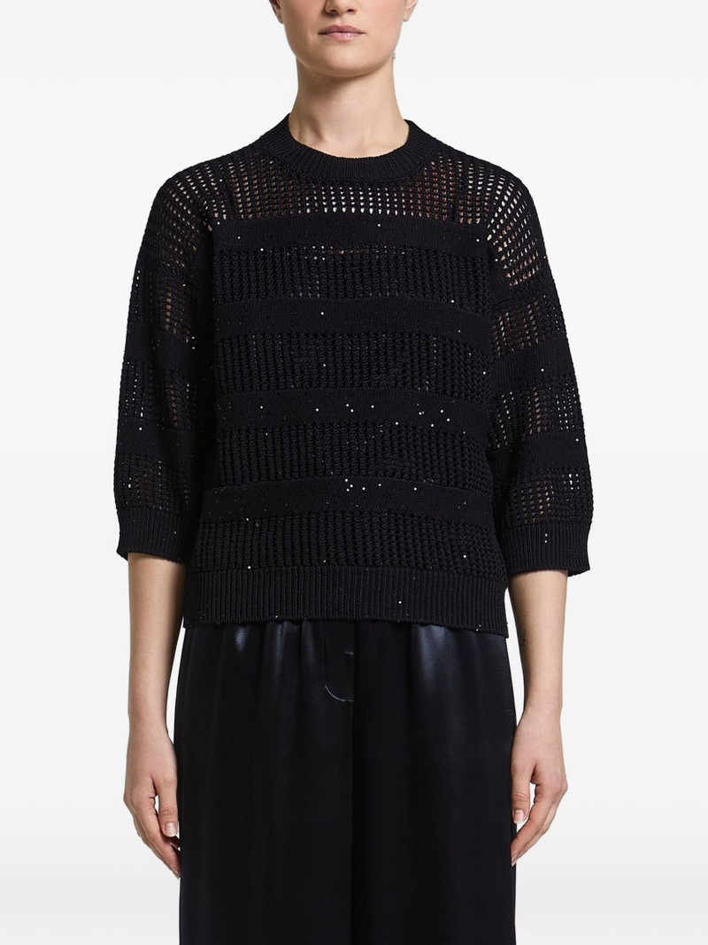 sequin-embellished open-knit sweater 1