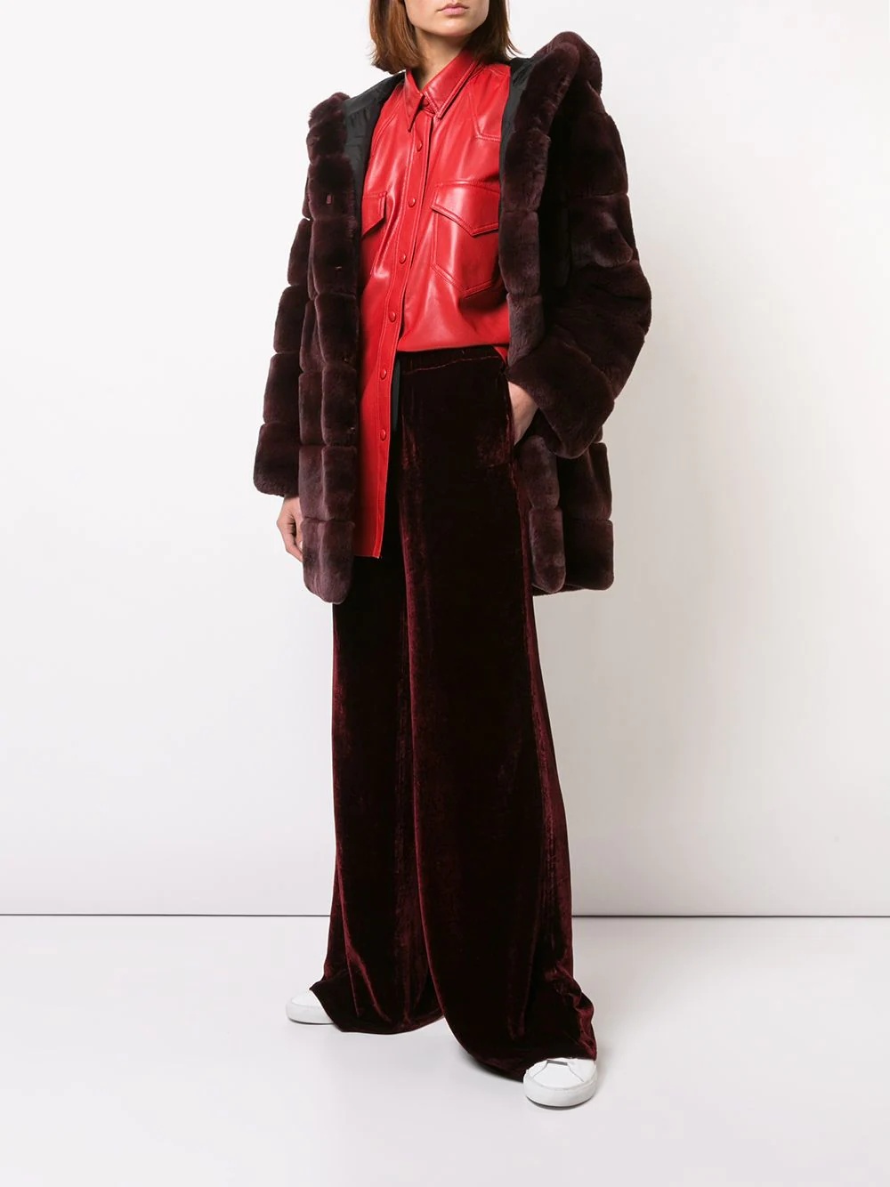 velvet wide leg trousers - 2