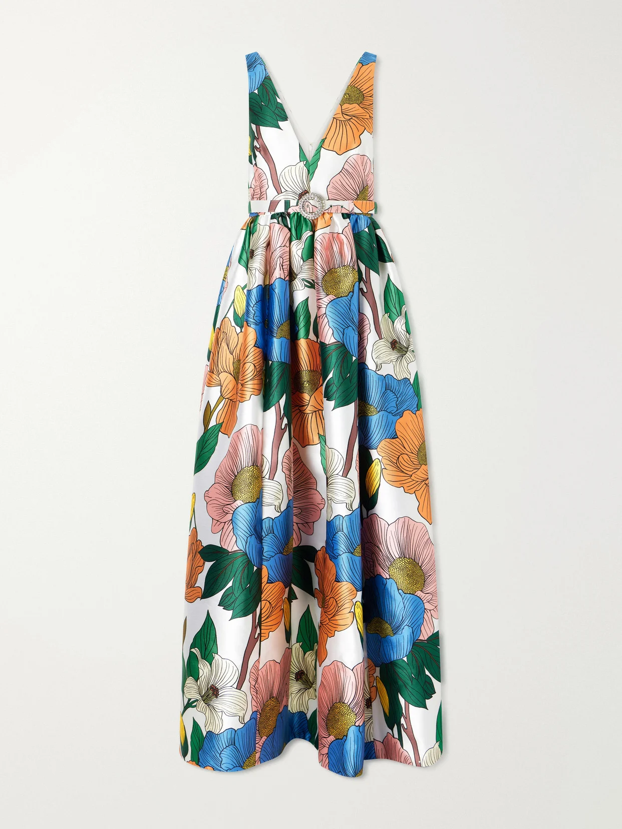 Isabella Belted Floral-print Taffeta Maxi Dress - 1