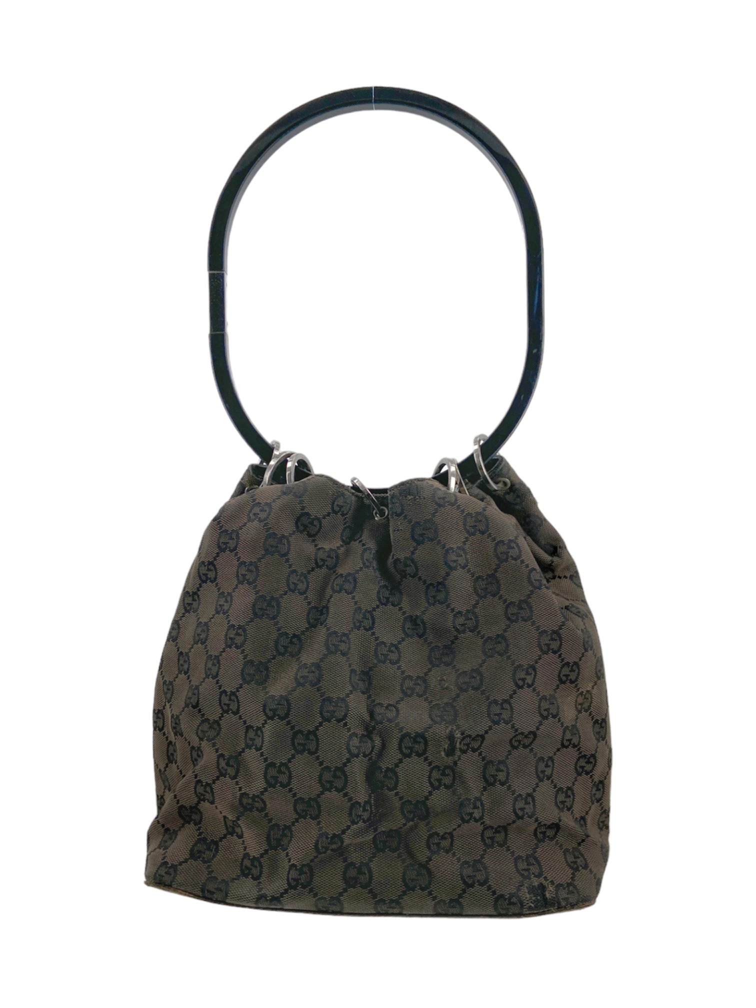 Gucci Fall 1999 Tom Ford Large Brown Monogram Bucket Acrylic Ring Bag - 4