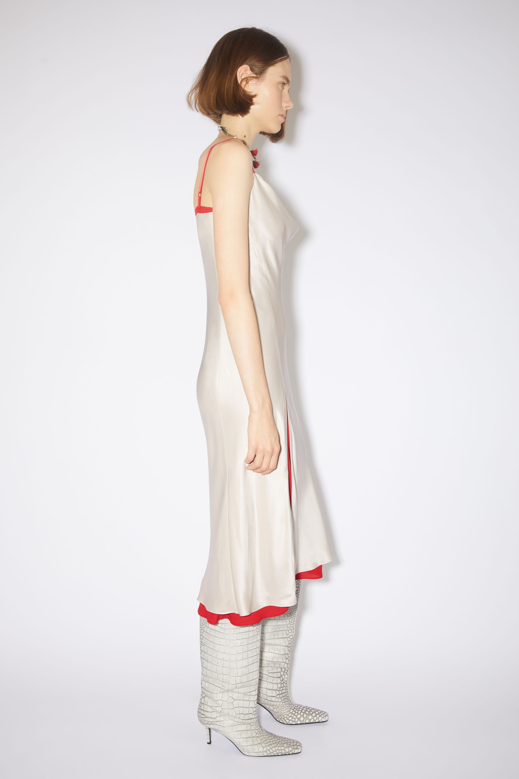 Satin slip dress - Pebble beige - 4
