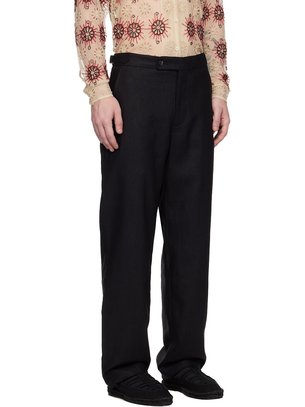 Black Linen Suiting Trousers - 2