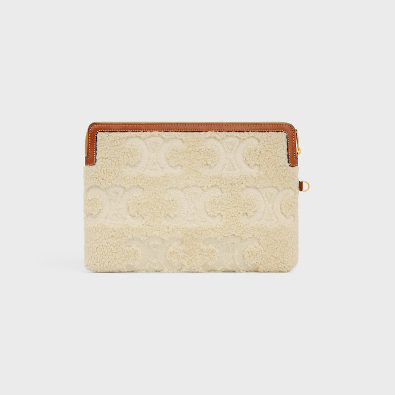 SMALL POUCH WITH STRAP celine signature in SHEARLING WITH TRIOMPHE EMBROIDERIES 4