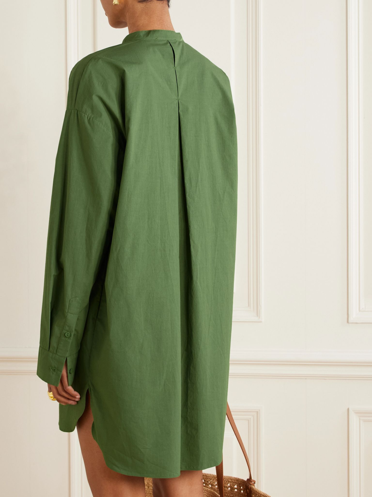 Oversized organic cotton-poplin mini shirt dress Green - 3