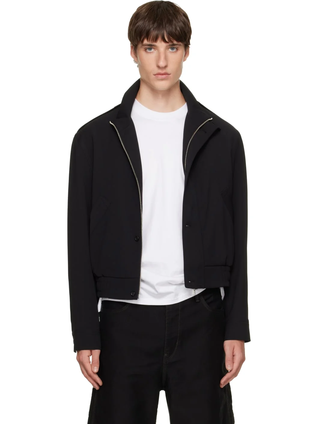 Black Stand Collar Epaulette Jacket - 1