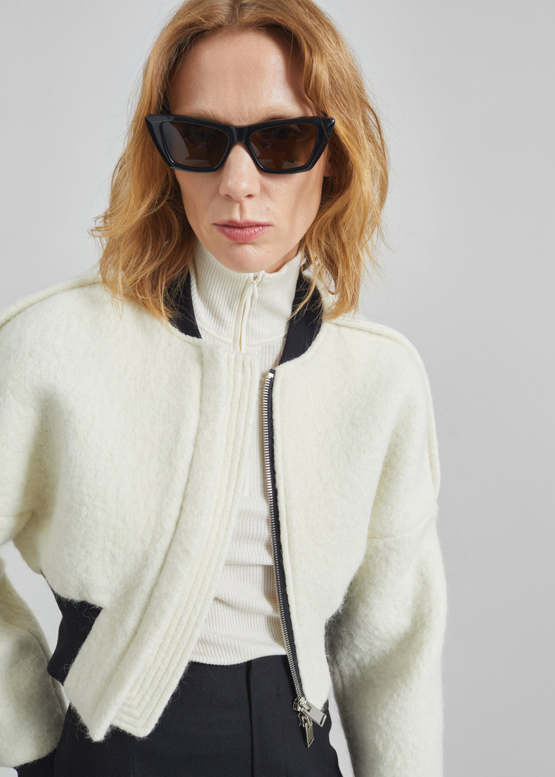 Dimaro Wool Cropped Bomber Jacket - Ivory 12
