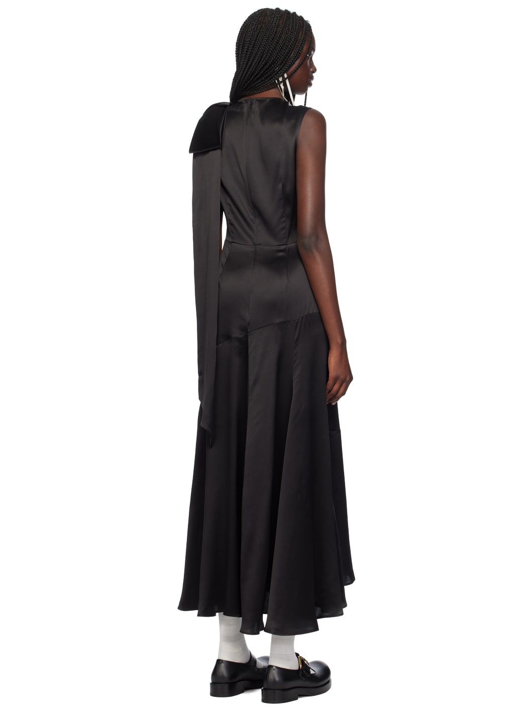 Black Shoulder Bow Sheath Midi Dress - 3