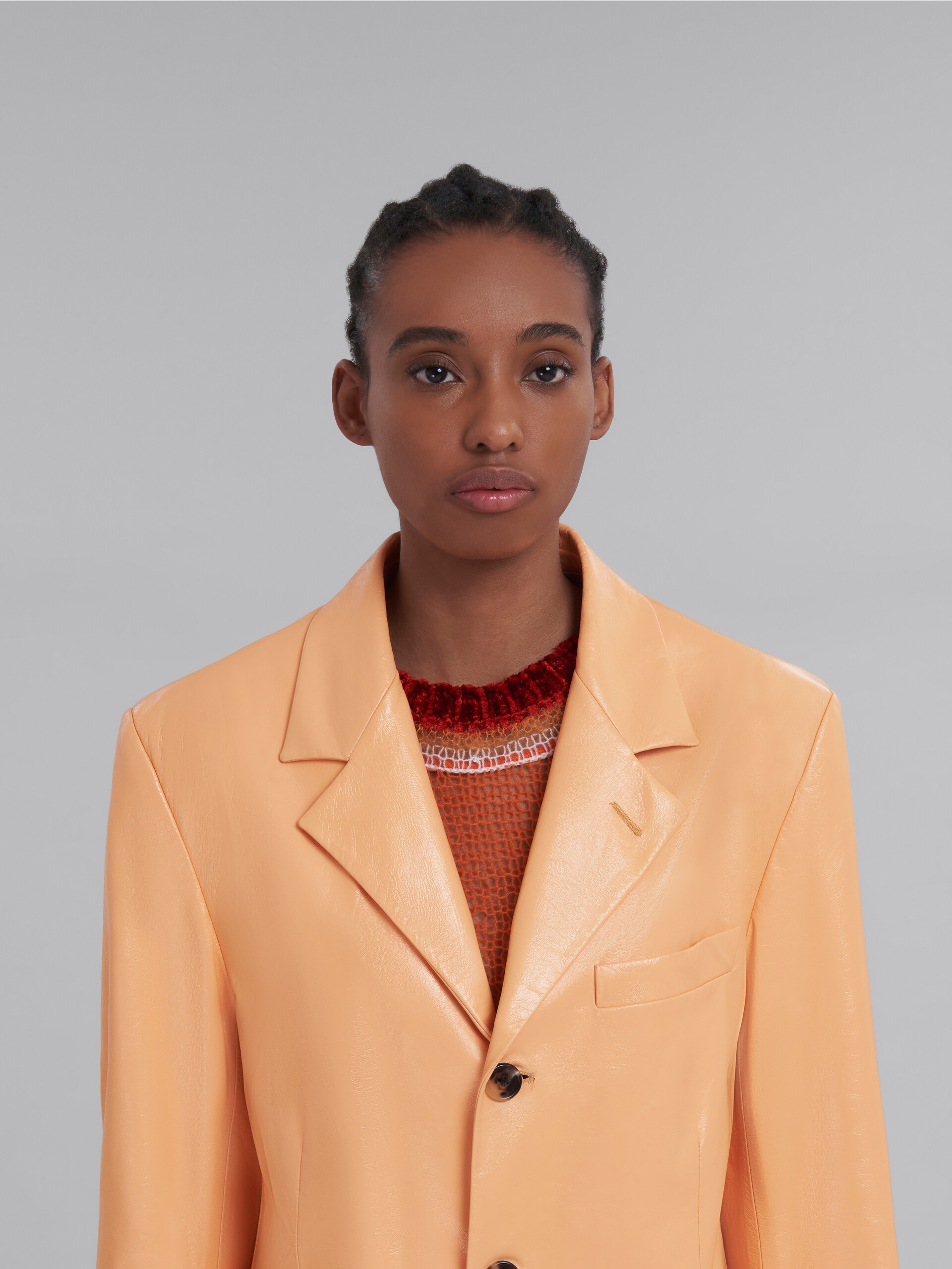 ORANGE SINGLE-BREASTED LEATHER BLAZER - 4