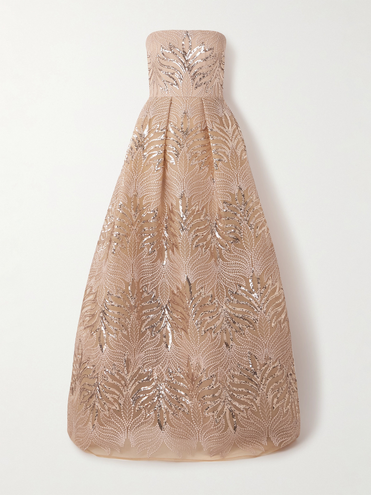 Pleated Sequined Embroidered Tulle Gown - 1