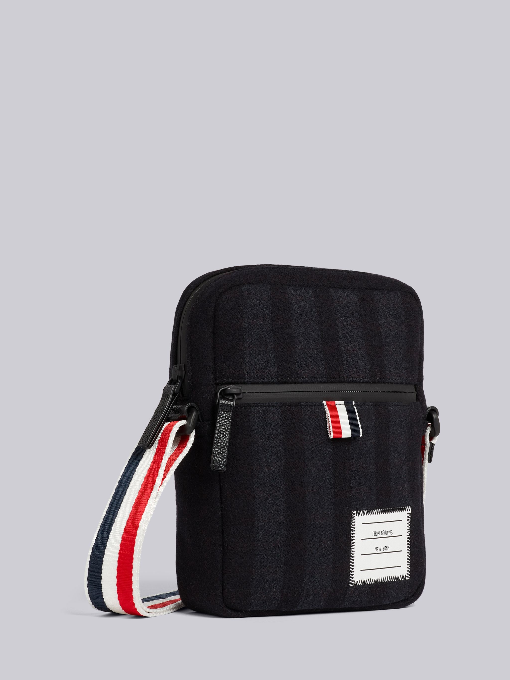 Black Double Face Melton 4-Bar Stripe Strap Camera Bag - 3