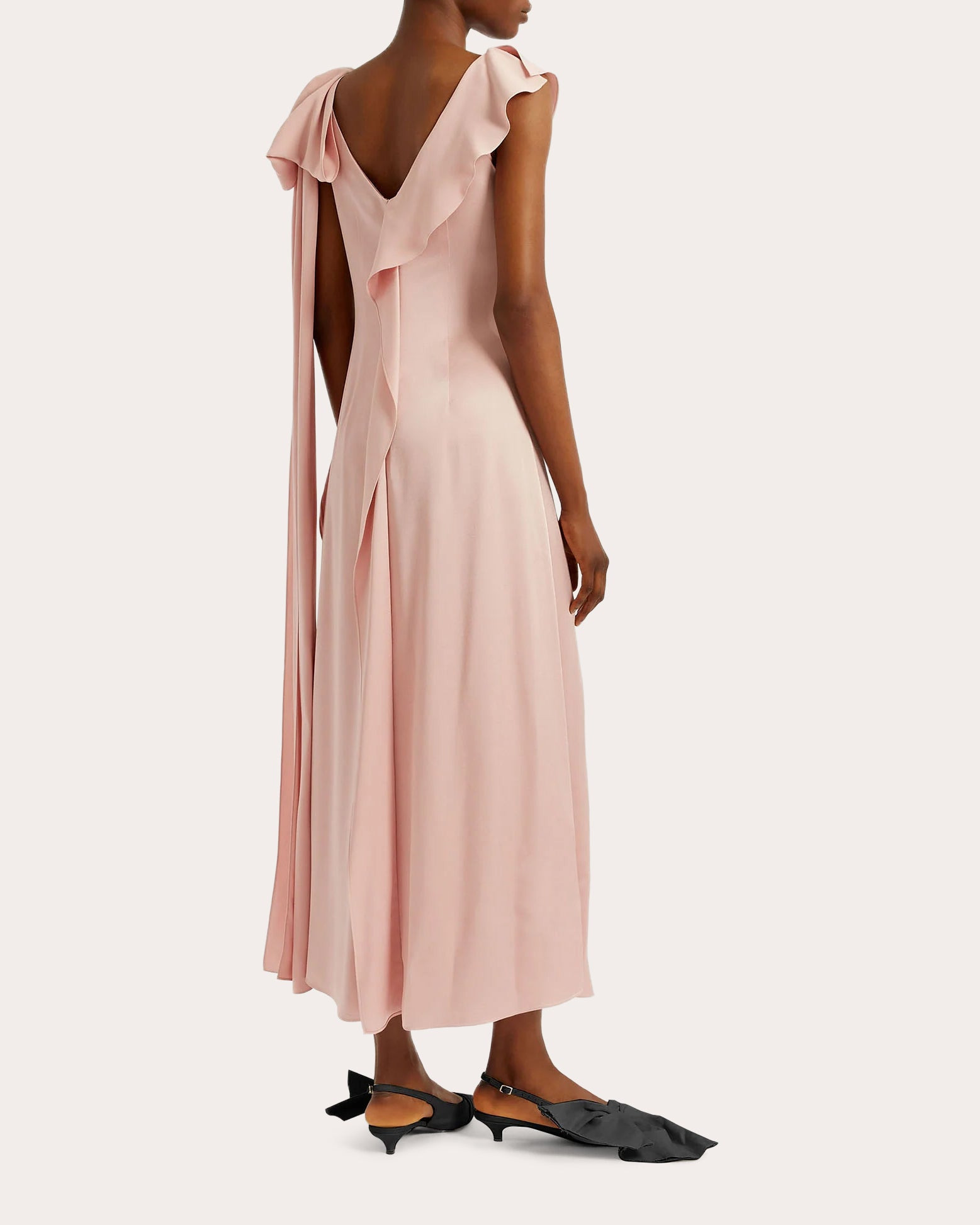 Draped Floral-Appliquéd Satin Midi Dress - 4