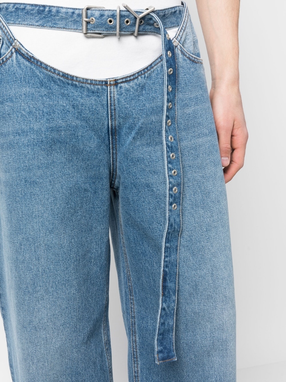 belted-waist denim jeans - 5