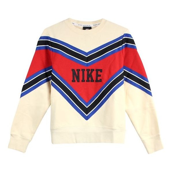 (WMNS) Nike Splicing Fleece Lined Knit Round Neck Pullover 'Beige Red' BV2921-115 - 1