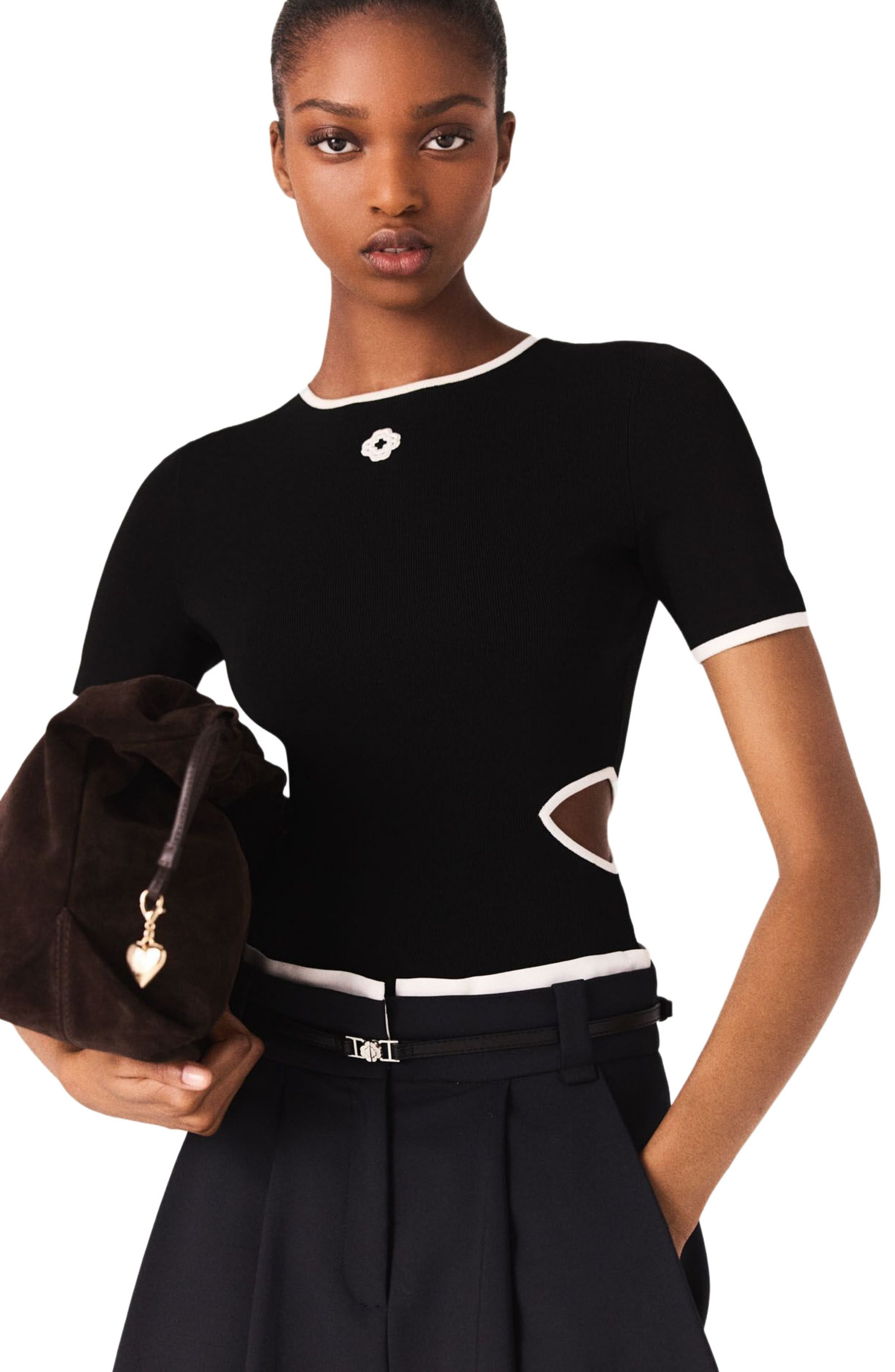 maje Openwork knit bodysuit in Black at Nordstrom - 4