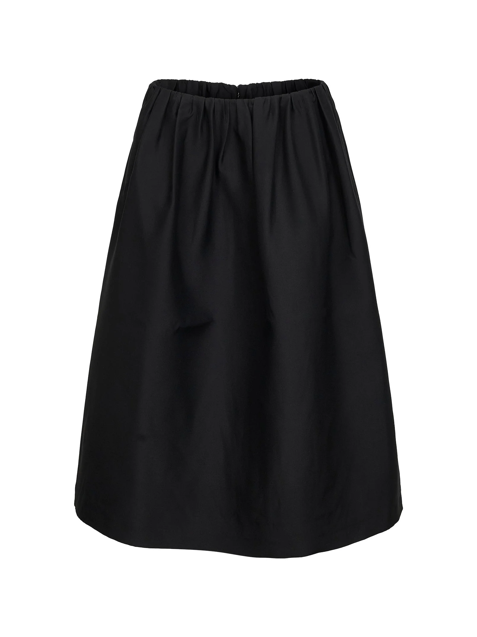 Black wool and silk gathered midi skirt - 1