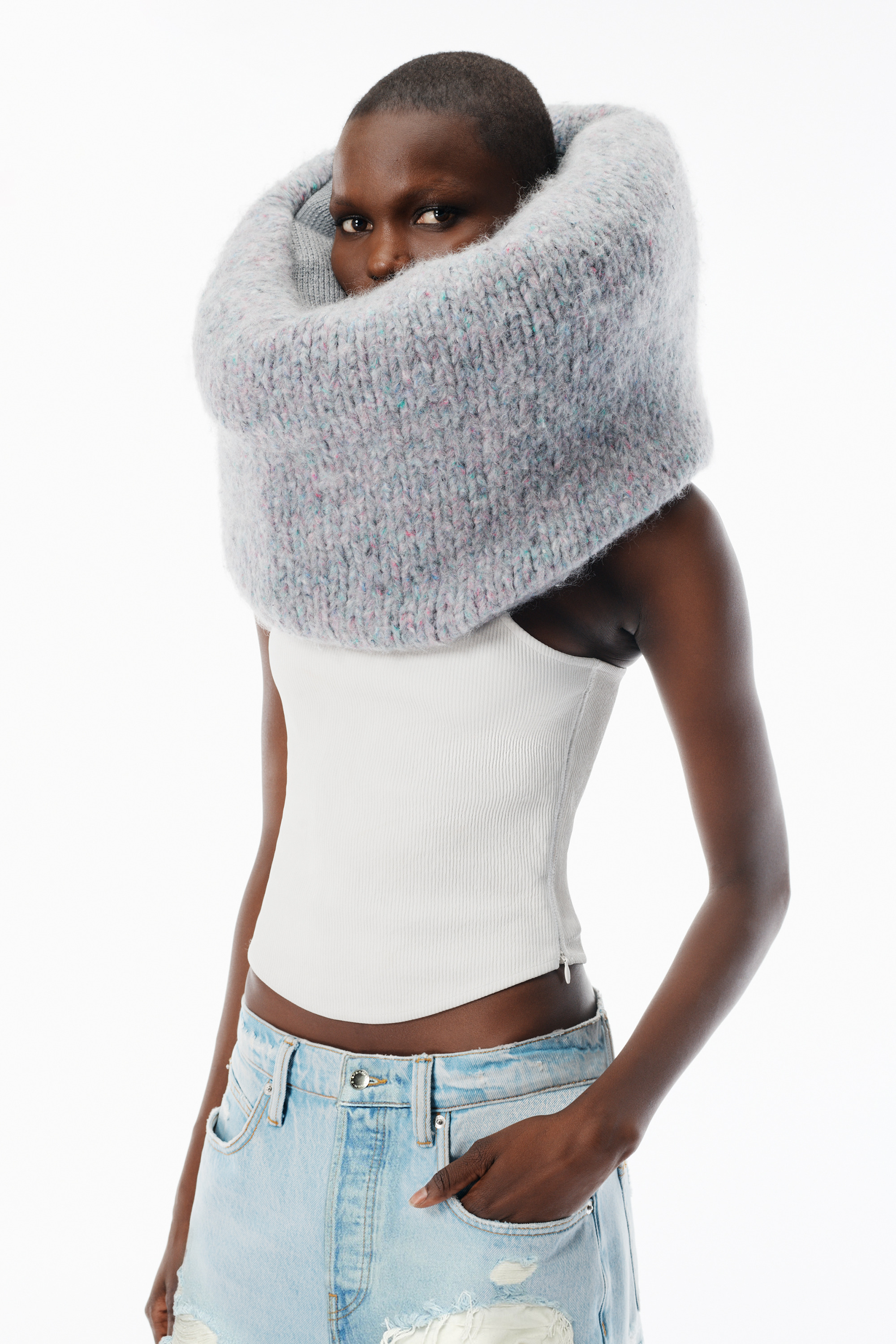 Indigo Distressed Jean with Knit Detail - 4